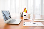 Spain Spanish Deluxe Desk Flag Set, Small Mini Miniature Spain Spanish Table Desktop Flags With Solid Pole, Black Base and Spear Top(2 Pack)