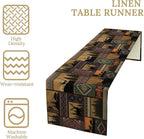 Rustic Cabin Bear Aztec Table Runner, Retro Brown Bear Rustic Theme Geometry Decoration for Home Dinner Party Living Room Bedroom Table Runner 13x108 Inch