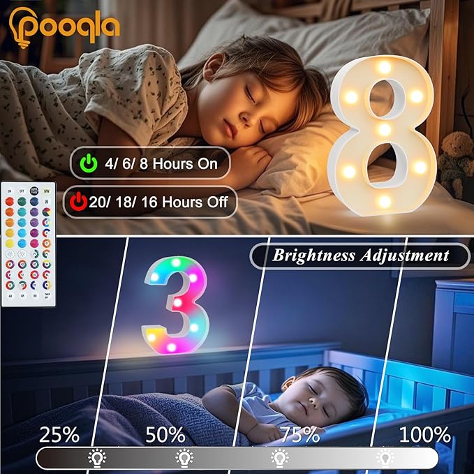 Pooqla 16th Birthday Decorations for Girls Boys, 35 Colors LED Light Up Numbers with Remote, Color Chaning Marquee Numbers Gift for Sweet 16 Party Decoration Wedding Anniversary Decor, Number 16