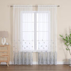 VISIONTEX White Sheer Voile Curtains, Decorative Blue Embossed Butterflies Rod Pocket Window Drapes for Home Kitchen, Living Room and Bedroom 54 x 84 Inch, Set of 2 Curtain Panels