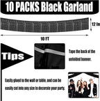 10 Pack 10 Feet Black Foil Fringe Garland Metallic Tinsel Streamers Banner Wall Hanging Curtain Backdrop for Parade Floats, Bachelorette, Wedding, Birthday, Halloween, Christmas Party Decorations