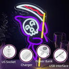 Grim Reaper Neon Sign Halloween, USB Halloween Neon LED Light for Wall Decor, Grim Reaper Ghost Halloween Sign Decorations for Home Bar Salon Coffee Stores Porch Front Door