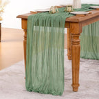 MLMW Sage Green Table Runner Cheesecloth Boho Gauze Rustic Cheese Cloth Table Runner 160 inch Sheer 13.3ft for Wedding Party Baby Bridal Shower Birthday