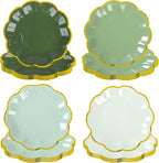 Sage Green Party Plates Gradient Green Dessert Paper Plates 7inch Gold Foil Scalloped Edge Disposable Cake Plates for Birthday Bridal Baby Shower Wedding Party Supplies (24)