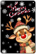 Christmas Reindeer Metal Tin Sign - Merry Christmas Sign for Outdoor & Indoor Decoration - 8x12Inch