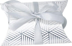 Aokbean 100 Pack Mini Pillow Candy Box Small Gift Boxes with 50 Yards Ribbon for Christmas Wedding Party Favor Gift, Jewelry or Soap Packaging (Silver Stripes)