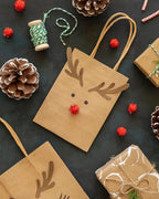 qiqee 50-Packs Brown Paper Gift Bags with Handles Bulk 4.5"x2.5"x6" Mini Size Party Favor Bags Multiple Uses