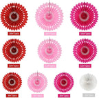BEISHIDA Red Pink Rose Red Hanging Tissue Honeycomb Round Paper Fans Decor Kit for Birthday Girl Kid Shower Bachelorette Wedding Christmas Backdrops Anniversary Party Supplies（11 Packs）