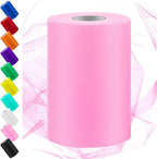 Swpeet 6 Inch by 100 Yards Pink Tulle Fabric Roll, Fabric Spool Tulle Ribbon, Netting Polyester Spool Ideal for DIY Handmade Birthday Party Wedding Decorations Christmas Craft Supplies