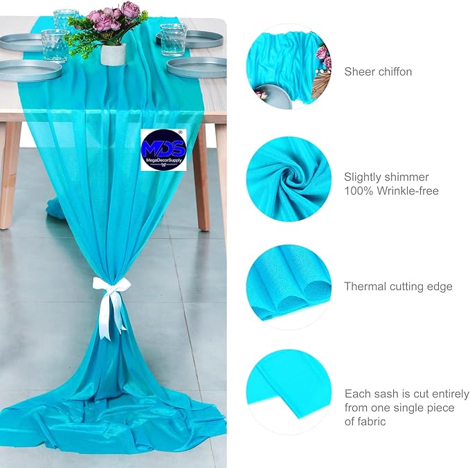 MDS Halloween Chiffon Table Runner - 20 Pack, 29 x 170 Inches, 14ft Each - Sheer Spooky Table Runners for Haunted House Parties, Trick-or-Treat Tables, Witchy Décor, Wedding & Events - Turquoise