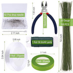 GLAMFIELDS Floral Tape and Floral Wire,Floral Arrangement Kit with Green Flower Tape for Bouquets,Boutonniere pin,White Ribbon, Wire Cutter for Bridal Bouquet kit, Wreath Making Supplies