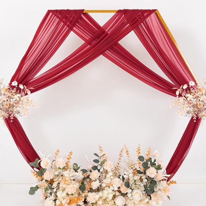 MLMC Red Wedding Arch Draping Fabric 1 Panel 29" x 20 FT Extra Long Gauze Drapes Sheer Backdrop Curtains 6.6 Yards Airy Outdoor Drapery Panels for Wedding Baby Shower Birthday Decor