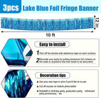 3 Pack 10 Long Lake Blue Metallic Foil Fringe Garland Wall Hanging Tassle Banner, Mother's Day, Easter, Parade Floats, Birthday, Theme Party, Wedding Party Decorations