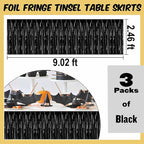 3 Pack 29 x108 Inch Black Foil Fringe Table Skirts Metallic Banner for Tinsel Streamer Garland Backdrop for Parade Floats Mother's Day, Graduate, Birthday, Wedding Party Decoration