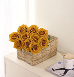 Artificial Rose 10pcs Open Flower Bouquet Faux Rose Stems for Wedding Arrangement, Bridal Bouquet, Centerpiece, Fake Faux Silk Flowers (Mustard Yellow)