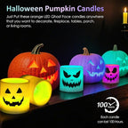 Halloween Flameless Candles - 3 Pack Colored Battery Operated Pumpkin Ghost Face Candles,LED Muti Color Grimace Night Light,Scary Halloween Decor,Fall Table Centerpieces, Spooky Home, Day of The Dead