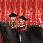 GOER 3.2 ft x 8.2 ft Metallic Tinsel Foil Fringe Curtains Party Photo Backdrop Party Streamers for Birthday,Graduation,New Year Eve Decorations Wedding Decor (3 Pcs, Red)