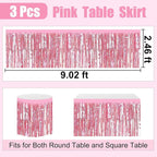 3 Pack 29 x108 Inch Pink Foil Fringe Table Skirts Metallic Banner for Tinsel Streamer Garland Backdrop for Parade Floats Wedding Thanksgiving Birthday Christmas Halloween New Year Party Decoration