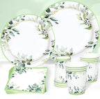 Green Party Plates Supplies, Sage Green Paper Eucalyptus Leaf Plates and Napkins, Disposable Tableware, Cups, Napkins for Jungle Boho Party,Baby Shower, Bridal Shower, Birthday Supplies Serve 24