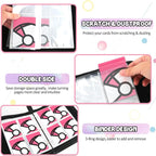 Trading Card Binder 4-Pockets, 400 Pockets Card Holder with 50 Removable Sleeves, Large Capacity & Waterproof Zipper Album Holder for Trading Card Collector，Portable Card Album Book for Card-Pink