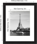 11x14 Picture Frame Set of 4 with Tempered Glass, Black Frame Display 8x10 Picture with Mat or 11 x 14 Without Mat, Rustic Wood Photo Frames for Horizontal or Vertical Wall Mounting
