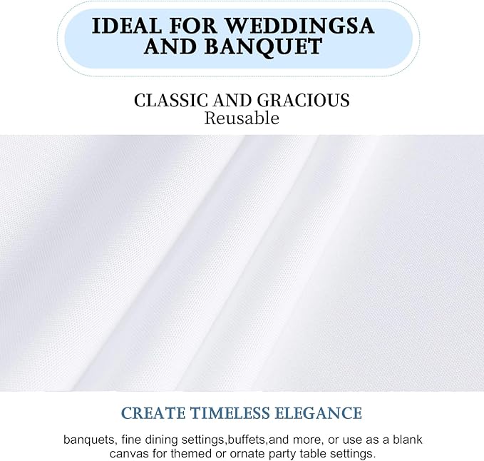 6 Pack White Table Cloth Rectangle Table 60 x 102 Inch Tablecloths for 6 Foot Rectangle Tables. Stain and Winkle Resistant Polyester Washable White TableCloths for Parties Wedding Dining