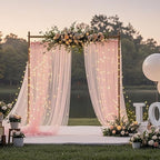 10×8ft Tulle Backdrop Curtains with Lights String - 300LED Fairy Lights Sheer Curtain Backdrop for Weddings Baby Shower and Birthday Party Decorations(4 Panels 5×8ft)