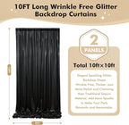 10ft x 10ft Black Glitter Sequin Backdrop Curtain for Parties, Wrinkle Free Sparking Backdrop Drapes, 2 Panels 5x10ft Shimmer Photo Back Drop Cloth for Wedding Birthday Photography Background
