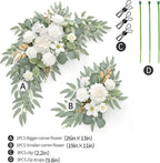 Faux Flower Swag Set of 2 for Wedding Welcome Signs Floral Swag Wedding Reception Ceremony Signs Decor (A-White)