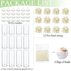 Set of 12 Glass Cylinder Vases for Centerpieces with 8 Pack Vase filler 12 Pearl String 24 White Floating Candles for Centerpieces, Table Center pieces for Wedding Party Home Decor 5, 6, 8 Inch
