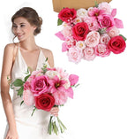AmyHomie Fuchsia Pink Artificial Flowers Combo Silk Mix Peony Rose Fake Flowers w/Stem for DIY Wedding Bouquets Centerpieces Arrangements Table Fall Decor Party Bridal Baby Shower Home Decorations