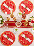 175 Pieces Christmas Plastic Plates - Red Plastic Plates with Gold Rim Include 25 Dinner Plate 10”, 25 Dessert Plate 7”, 25 gold Cups 9 OZ, 25 Pre Rolled Napkins for Christmas/Party