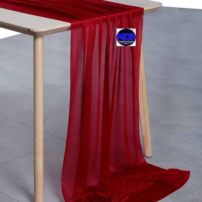 MDS Halloween Chiffon Table Runner - 25 Pack, 29 x 170 Inches, 14ft Each - Sheer Spooky Table Runners for Haunted House Parties, Trick-or-Treat Tables, Witchy Décor, Wedding & Events - Apple red