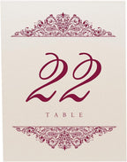 Paisley Wedding Table Numbers (Select Color/Quantity), Champagne, Burgundy, 1-55, Double Sided, Tent or Use in a Stand, Great for Parties & Restaurants - Made in the USA