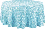 Efavormart 120" Wholesale Round Table Cover Light Blue Grandiose Rosette 3D Satin Tablecloth for Wedding Party Event Decoration