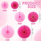 Outus 12 Pcs Hanging Honeycomb Paper Fans Sets, Fiesta Hot Pink Party Decorations, Tissue Paper Flowers Supplies for Birthday Wall Classroom Wedding Photo Backdrop (8/12/16 Inch)