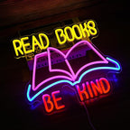 Read Books Be Kind Neon Sign Dimmable USB Powered Read Books Neon Light for Wall Decor Be Kind Led Light Sign Bright Books Light Up Sign for Classroom Reading Room Bookstore Library