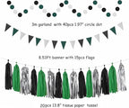 Black Green Silver Football Party-Decorations - 33pcs Banner,Soccer Graduation Streamers Tassel Garland,Tissue Pom Poms Honeycomb,Paper Lantern Fans,Men Boys Birthday Spring Summer Jungle Decor Hugtmr