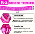 6 Pack 10 Feet Rose Red Foil Fringe Garland Metallic Tinsel Streamers Banner Wall Hanging Curtain Backdrop for Parade Floats, Birthday, Graduate, Mother's Day, Wedding Party Decoration