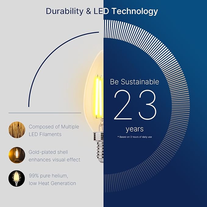 FLSNT Amber LED Candelabra Light Bulbs 40W Equivalent, B11 E12 LED Chandelier Bulbs, 2200K Warm White, Dimmable, 330LM, 24 Pack UL,CA65 Listed.