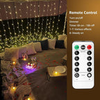 LE Fairy Curtain Lights Battery Operated & USB Plug in, Remote 10 x 10 ft Hanging String Lights for Bedroom Wall, 300 LED Indoor Outdoor Twinkle Lights for Wedding Party Backdrop Tent, Patio, Gazebo