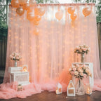 30×10ft Peach Tulle Backdrop Curtain with Lights String for Parties, Sheer Curtain Backdrop Drapes for Wedding Party Home Decorations