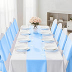 SHEJIZE 2 Pack Light Blue Satin Table Runner 12x108 Inches Long, Bright Silky Smooth Satin Table Runner Table Decor for Wedding Banquet Christmas Prom Event Birthday Party