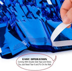 4 Pack Blue Foil Fringe Curtain Backdrop, 3.28Ftx8.2Ft Metallic Tinsel Streamers for Sea Party, Photo Booth Props, Birthday, 2022 Summer Ocean Theme Party Decoration Supplies