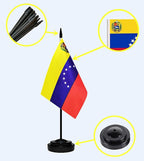Venezuela Venezuelans Deluxe Desk Flag Set, Small Mini Miniature Venezuela Venezuelans Table Desktop Flags With Solid Pole, Black Base and Spear Top(2 Pack)
