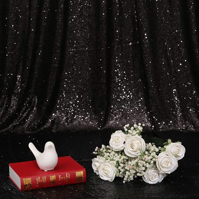 Eternal Beauty Black Sequin Backdrop, 10x10 Ft Glitter Background Curtains for Shimmer Photography Party Wedding Birthday Back Drop Decor