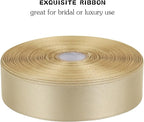 Champagne Solid Satin Ribbon 1 Inch 50 Yards Solid Polyester Fabric Ribbon for Gift Wrapping Wedding Christmas Baby Shower Birthday Party Decoration Handmade Immortal Flower Craft
