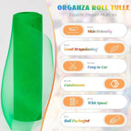 Crystal Organza Fabric Tulle 11 Inch by 50 Yards Sheer Tulle Rolls for DIY Craft Wedding Party Baby Shower Decor Gift Wrapping Party Supplies (Green)
