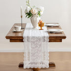 White Elegant Vintage Lace Table Runner,Wedding Lace Decor with Floral Embroidery,Tea Party Decor (White, 13.8X86 Inches)