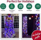 LAMPHOME 66ft Patriotic String Lights - Red White Blue Mini Lights, 200 LED Transparent Wire Fairy Starry String Lights Plug in, 11 Lighting Modes for Outdoor Tree Party Decoration (Red White Blue)
